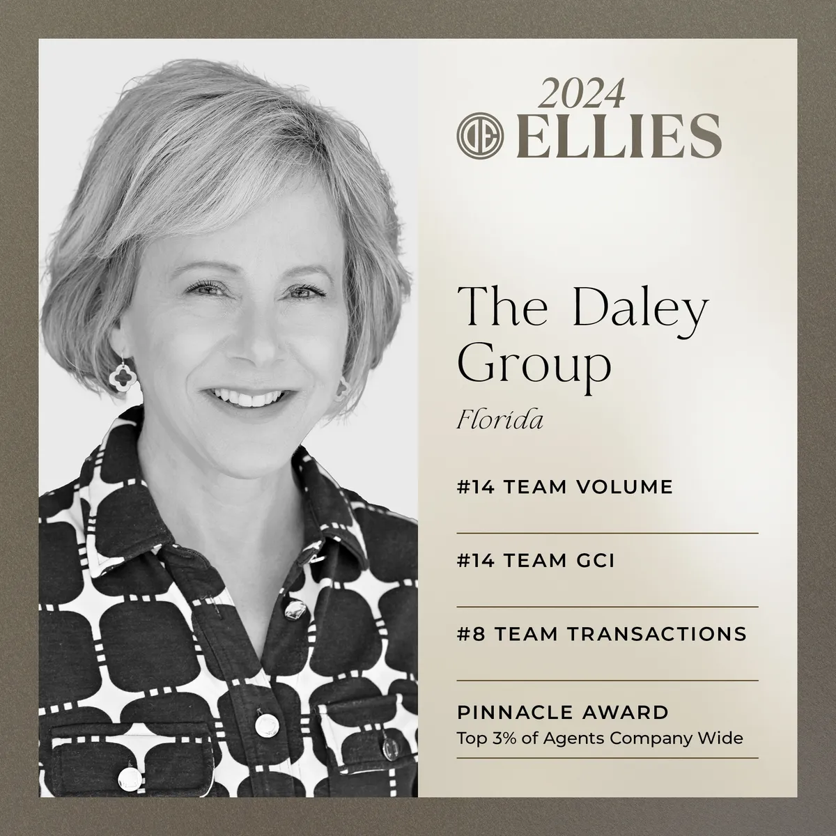 The Daley Group named to the 2024 Douglas Elliman Ellies, Pinnacle Award, ranked #8 team transactions in Florida