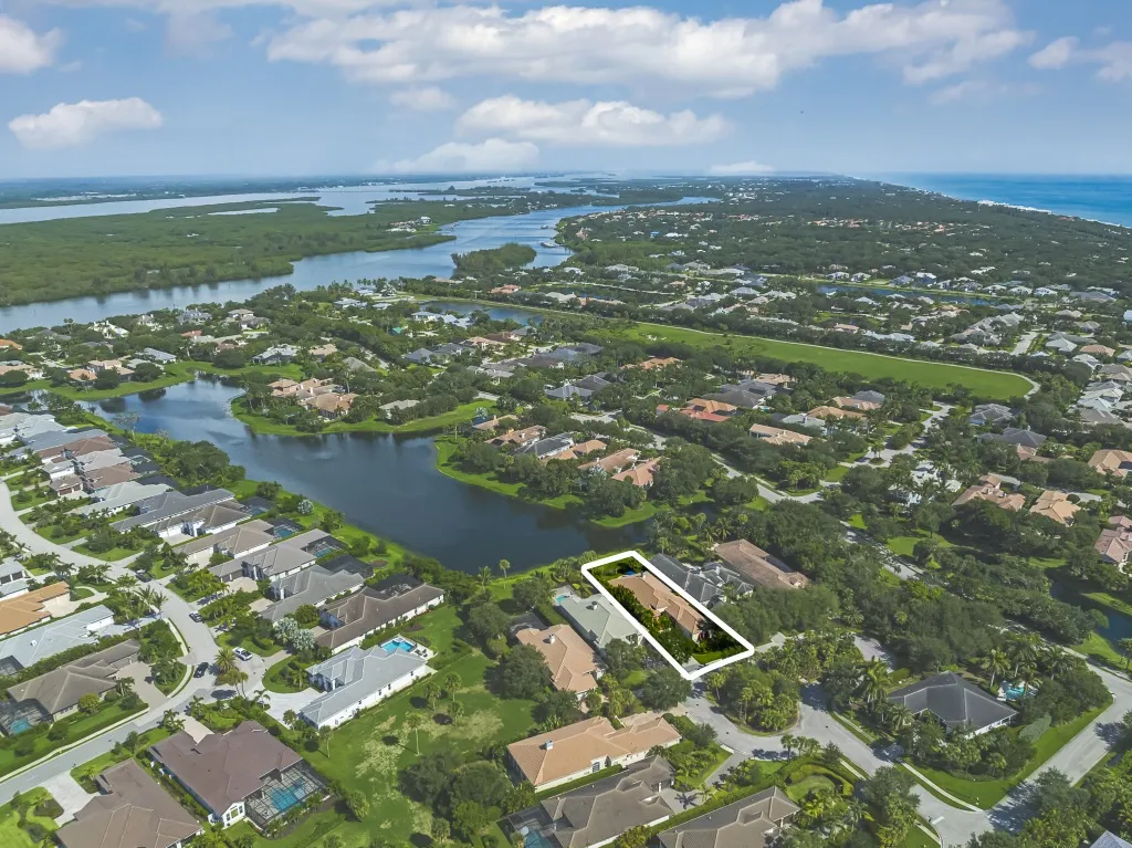 1710 Lake Club Court: an aerial with the lot outlined, on the lake