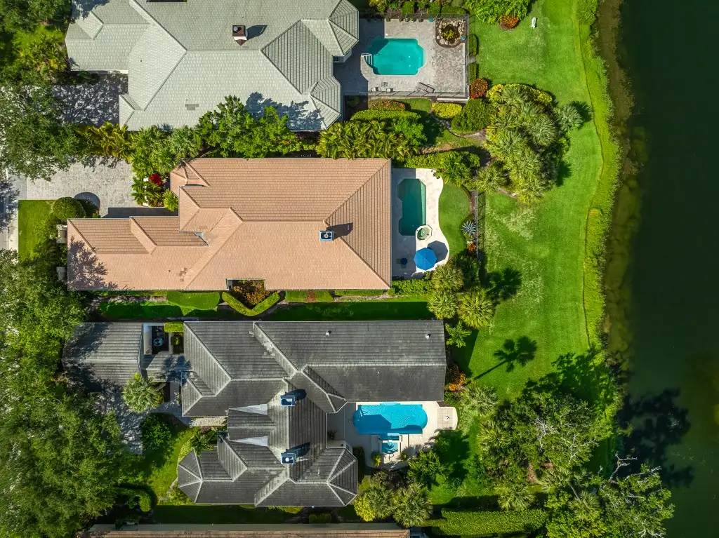 1710 Lake Club Court: an overhead aerial of the house, pool and lot