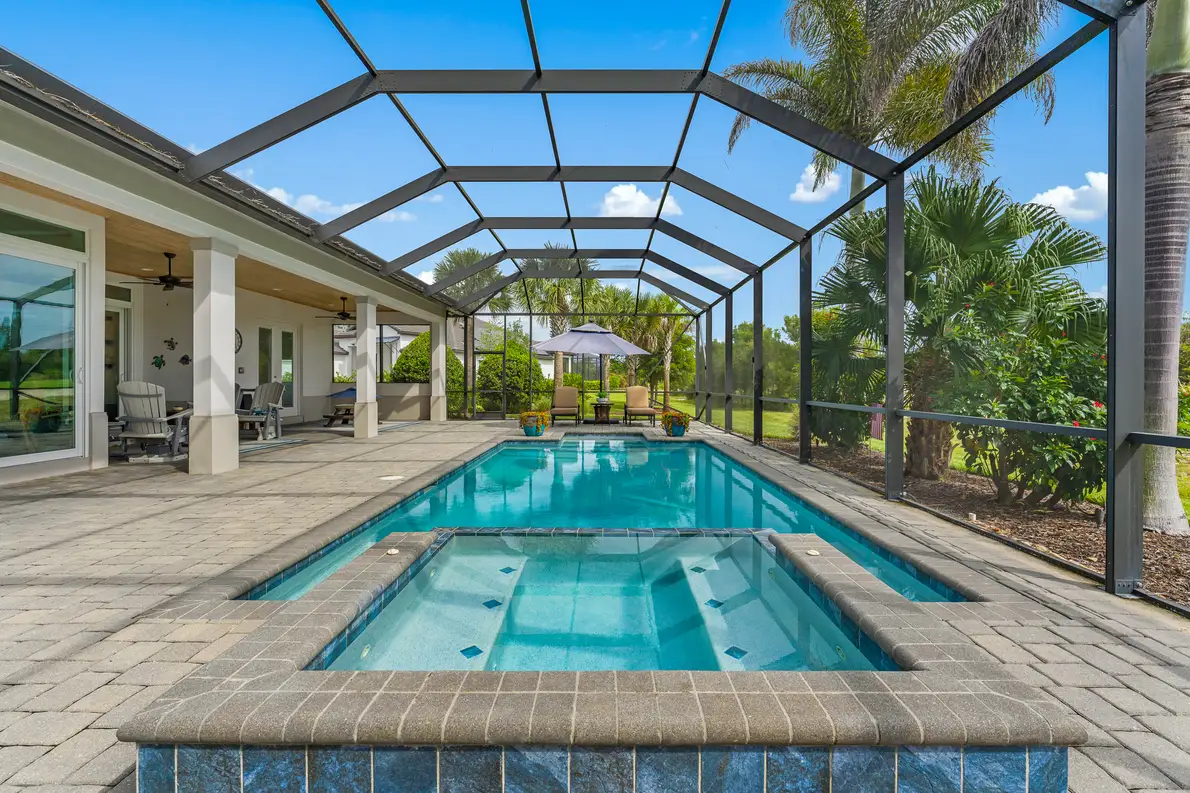 2340 Pine Valley Road: the screened lanai and pool from above
