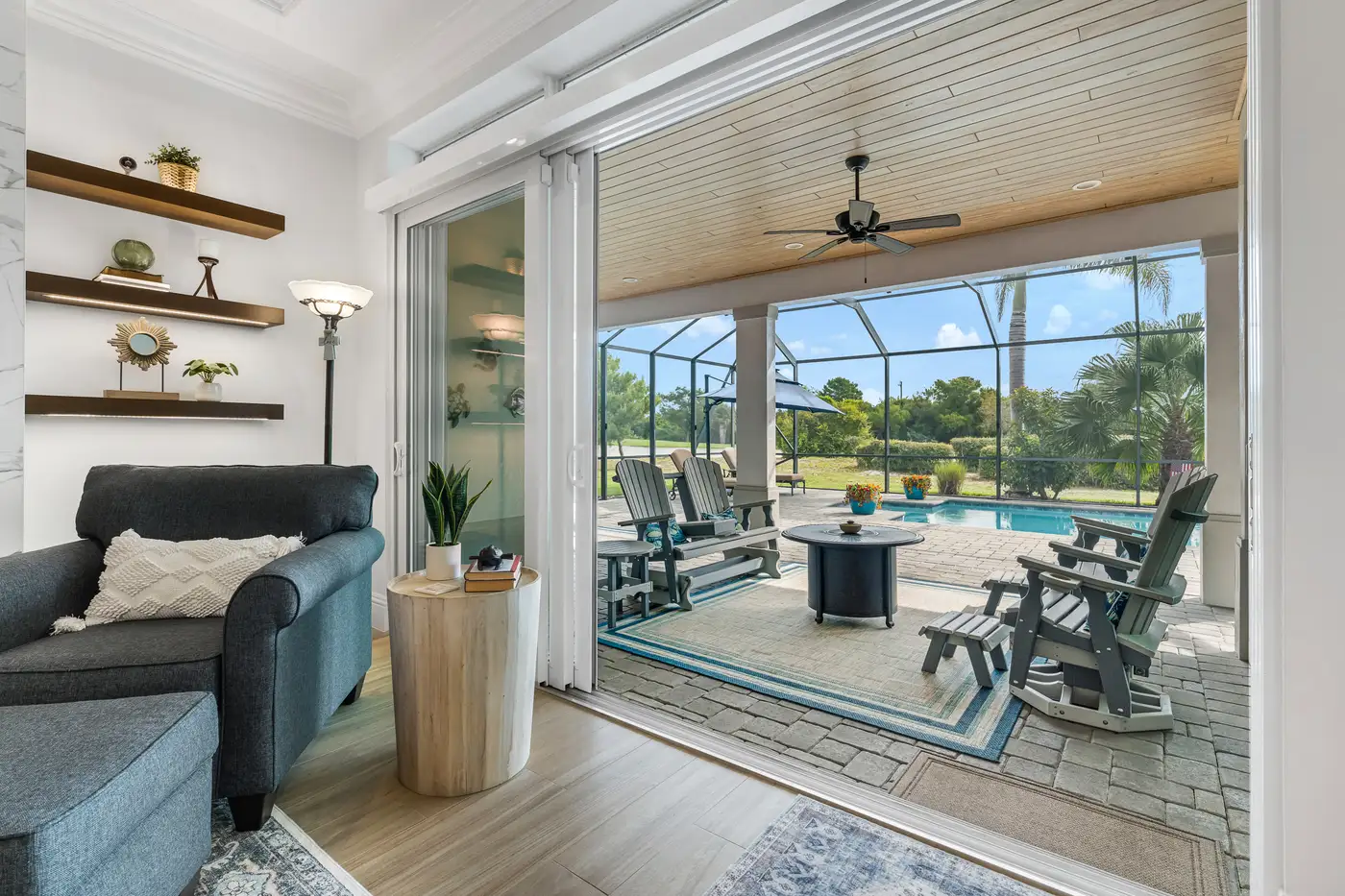 2340 Pine Valley Road: the seating area opening to the lanai